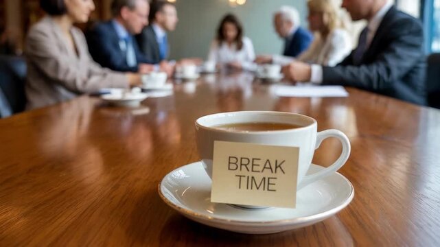 Coffee cup on office table during business break time
