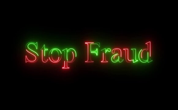 Stop fraud neon sign glowing in the dark