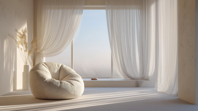 Cloud Dancer Serene Interior Scene Bean Bag Chair and Sunlight Colour of the Year 2026