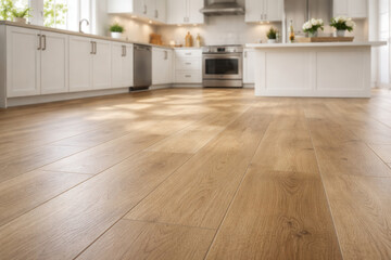 Modern Kitchen Interior Featuring Light Oak Wood Laminate Flooring