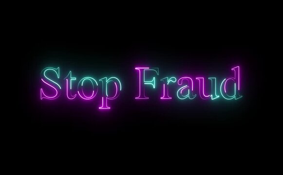 Stop fraud neon text on black background
