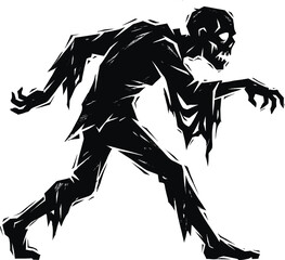 Fototapeta premium Creepy zombie silhouette illustration, walking undead monster character, horror Halloween concept, scary apocalypse creature design, black and white artwork
