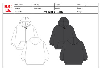 Hoodie technical drawing vector illustration template for kids