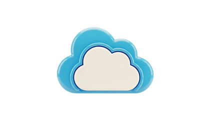 3D Blue and white cloud icon on transparent background