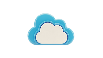 3D Blue and white cloud icon on transparent background
