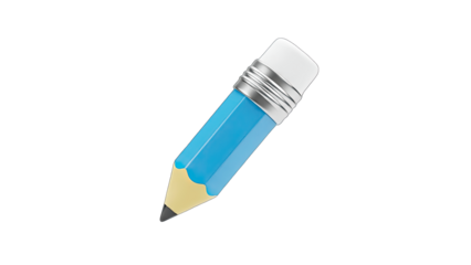 3D Blue pencil with eraser icon on transparent background
