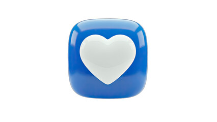 3D Blue square with white heart icon on transparent background