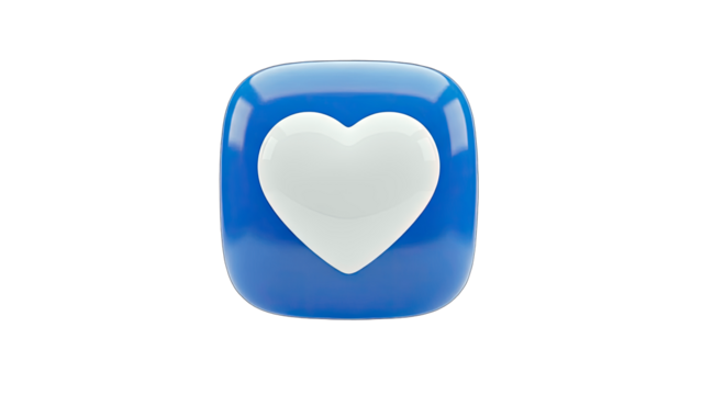 3D Blue square with white heart icon on transparent background - Powered by Adobe