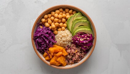 Fototapeta premium Colorful healthy vegan Buddha bowl presented on white background