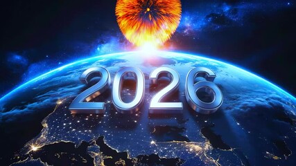 4K Ultra-Realistic Cinematic Earth View with Global Fireworks and Sunrise for New Year 2026