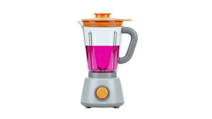 3D Blender with pink liquid and orange lid on transparent background