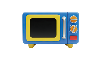 3D Blue and yellow toy microwave on transparent background