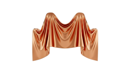 Bronze fabric draped over two unseen objects on transparent background