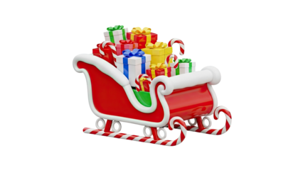 Christmas Sleigh Full of Gifts and Candy Canes on transparent background
