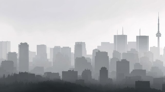 Misty urban skyline at dawn with futuristic city silhouette, and abstract cityscape. - Powered by Adobe