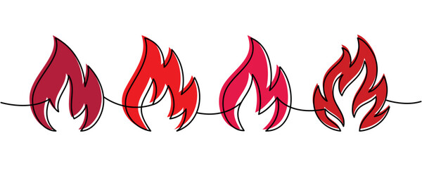 Colored seamless flame silhouettes. Vibrant vector line art divider for tattoo, decoration, and design projects