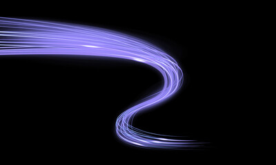 PNG image of Glowing light trail of brilliant lavender energy curves dynamically across the deep dark background space. © NURUN