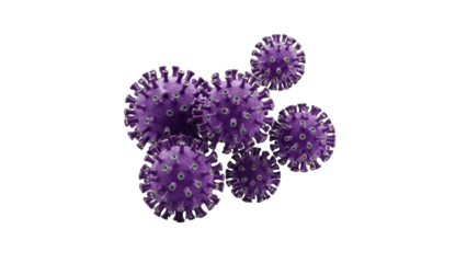 3D Purple Coronavirus Particles on a Transparent Background