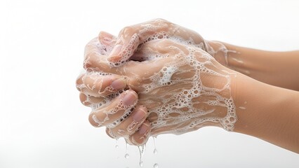 Fototapeta premium Thorough Handwashing Routine for Personal Hygiene and Germ Prevention Demonstration