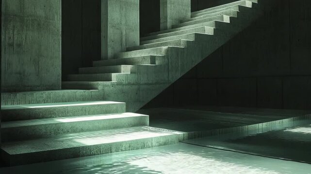 Mysterious Staircase Descending into Water in a Dark, Eerie Setting.