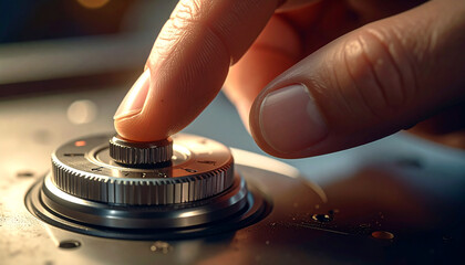 Precise control: A close-up shot captures a hand turning the knob on a stove, embodying control and precision.