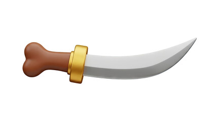 Cartoonish bone handled dagger with golden guard on transparent background
