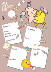 back to school, Cute All about me, cute cartoon all about me, education and student, page and printable