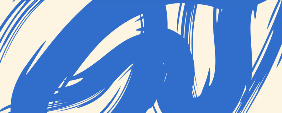 Vector blue bold curly brush stroke background. Hand drawn grunge texture with rough thick squiggle or curved brush line. Funky marker curly line background. Abstract contemporary poster.