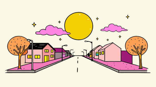 Colorful suburban street on a sunny day