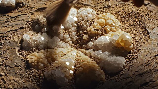 Intricate Baryte Rosette Crystals Resembling Fossilized Flowers Uncovered with a Brush