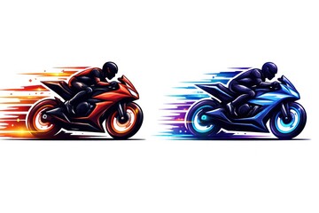 A dynamic high-speed racing concept featuring two sportbikes with clear motion trails against a clean white background.