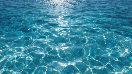 Sparkling Blue Ocean Surface with Sunlight Ripples with Serene Summer Day.