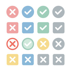 Pastel Check and Cross Icon Set Soft Color Validation Symbols