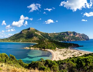 Fototapeta premium Scenic View of Issos Beach and Korission Lagoon in Corfu, Greece on a sunny day