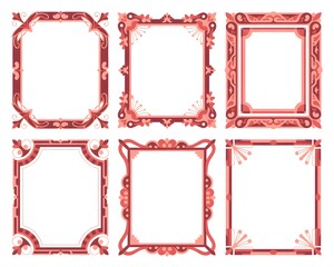 Set of six decorative frames isolated on white background for design element