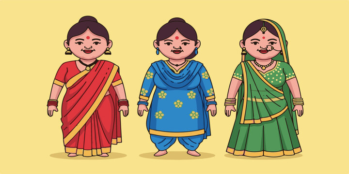 Illustration of Indian aunties portrayed as friendly characters