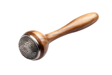 Stylish Wooden Handheld Microphone or Shaker, isolated on transparent background
