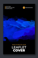 Bright blue vector colorful watercolor on vertical black A4 background for booklet or brochure