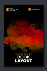 Bright red vector colorful watercolor on vertical black A4 background for booklet or brochure