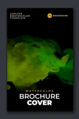 Fotobehang Sportwinkel Bright green vector colorful watercolor on vertical black A4 background for booklet or brochure  © Eva Kali