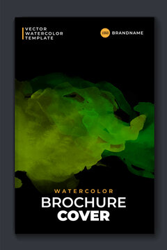 Bright green vector colorful watercolor on vertical black A4 background for booklet or brochure