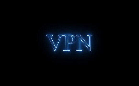 Glowing blue vpn text on a dark background