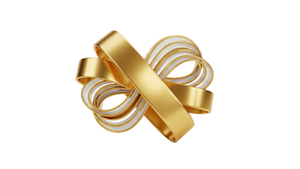 Golden Ribbon Abstract Shape on transparent background