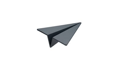 Gray paper airplane icon on transparent background
