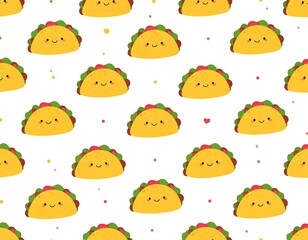 Repeated, smiling food pattern, with white background and colorful sprinkle details