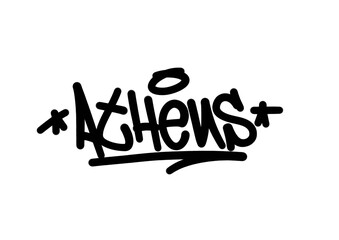 textured sprayed tagging letter ATHENS city name isolated design in black