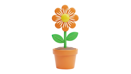 Cartoon flower in a pot on transparent background