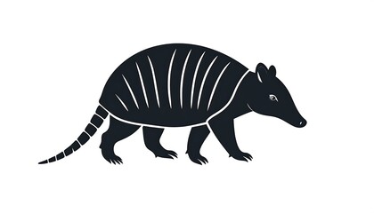 Silhouette of an armadillo with segmented shell, side view, white background