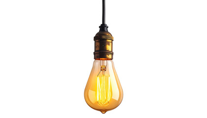 A vintage Edison-style bulb, warm glow, suspended against a stark black