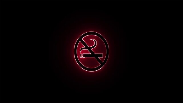 no smoking icon. glowing neon smoking forbidden nicotine animation black background.